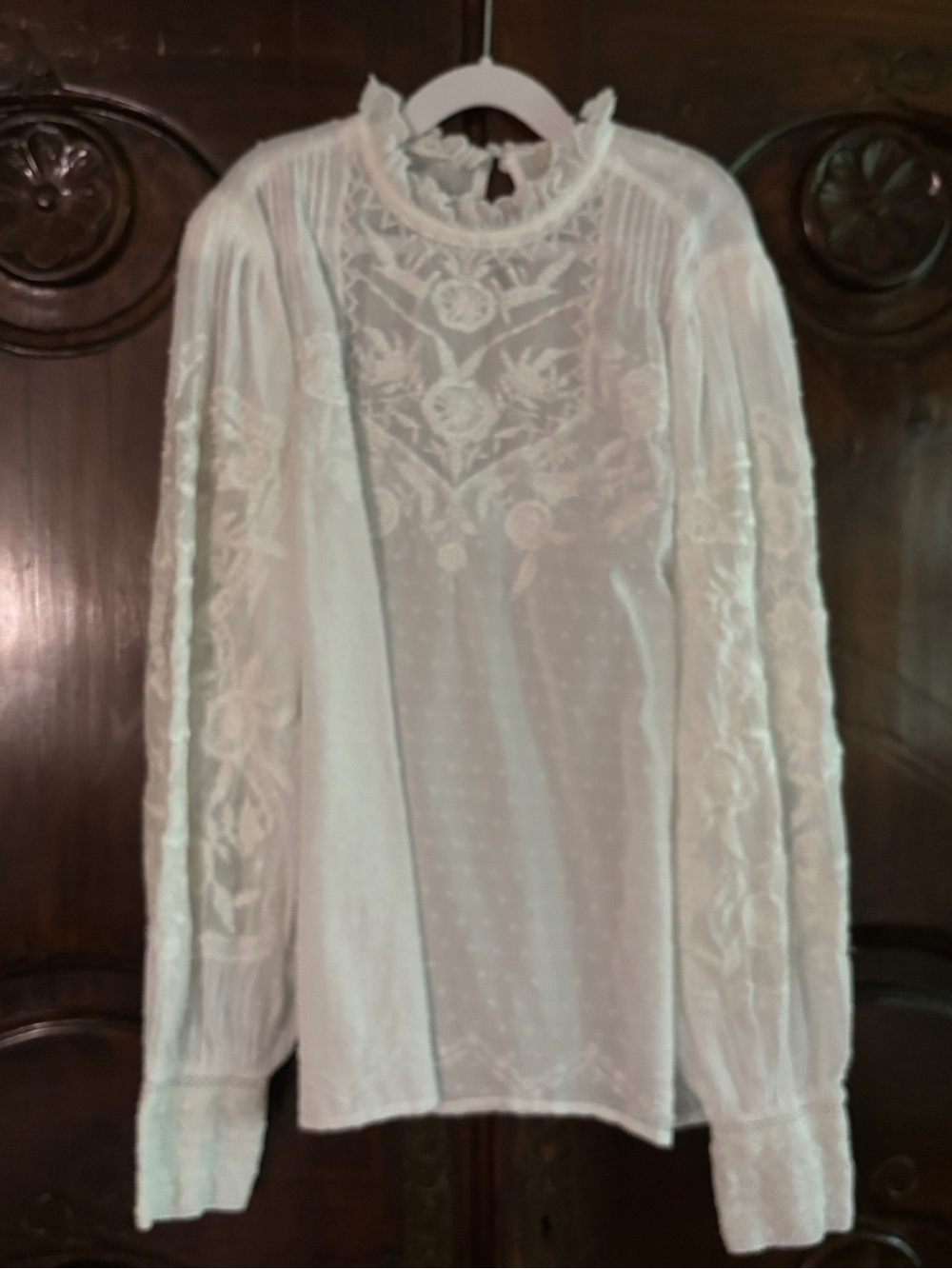 Sundance White Embroidered Lace High-Neck Blouse